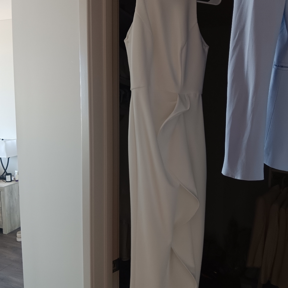 Aqua Sheath Draped Dress with Ruffle - Picture 7 of 9